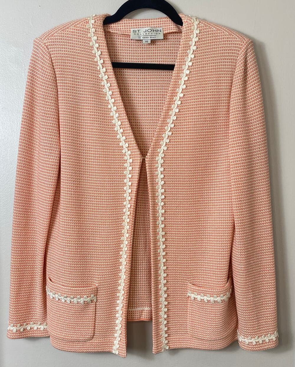 VINTAGE ST JOHN JACKET 10 PINK PEACH BLAZER KNIT WOOL BLEND VINTAGE PREPPY GIRLY